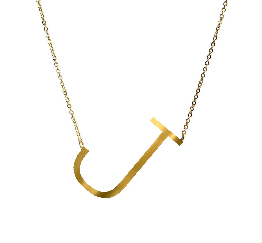 Gold Plated Slanted Initial Necklace